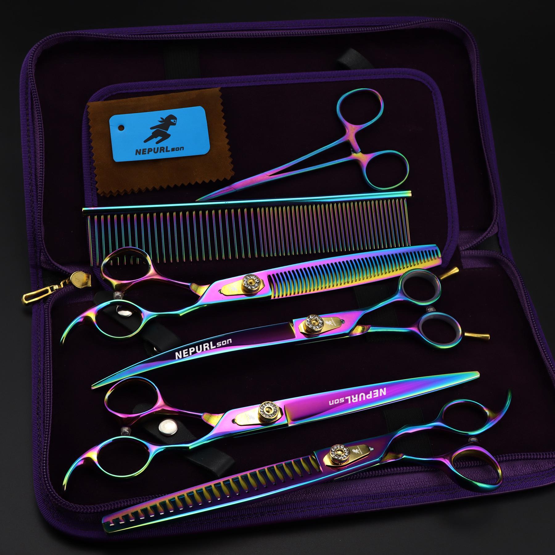 8 Colorful 4-Piece Pet Grooming Scissors & Straight Shears Set