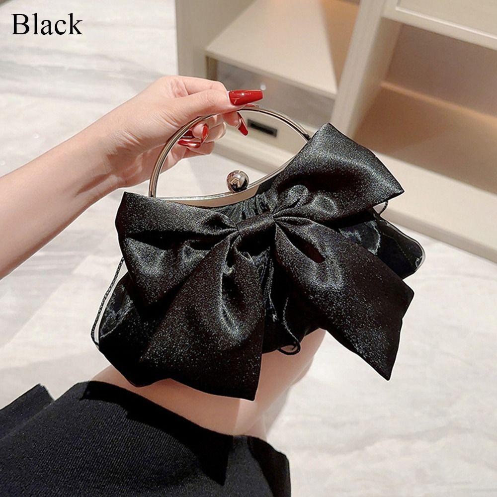 Luxury Gold Bright Silk Bowknot Evening Bag Chain Banquet Clutch Handbags Women Female