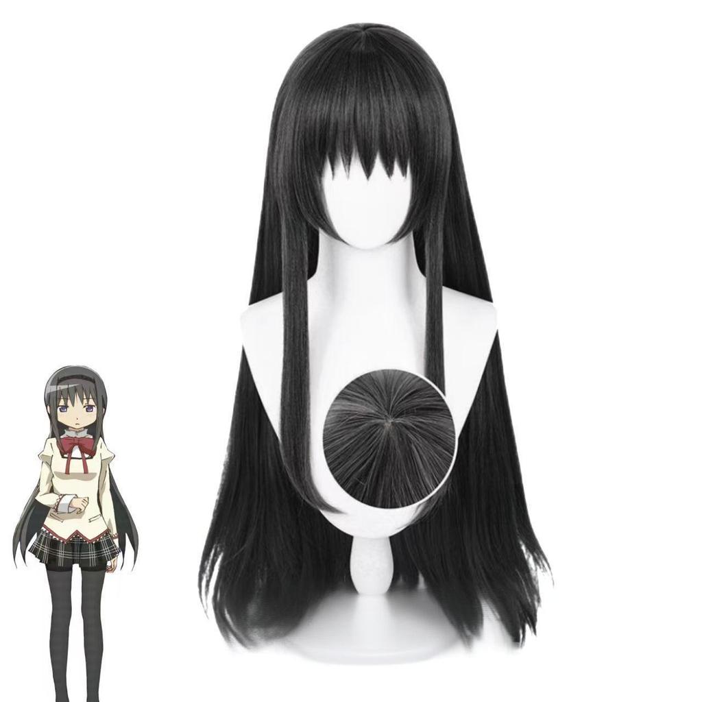 Homura Akemi Anime Wig - Long Straight Black Hair, Easy-to-Manage Buckle Net