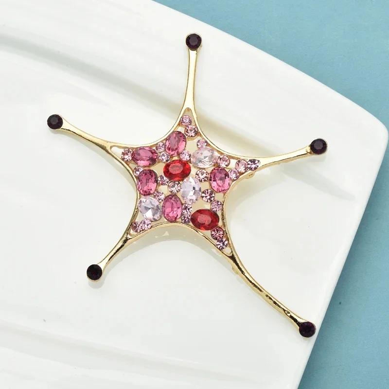 Women Men Fashion Luxury Sea Star Shining Crystal Brooches Decoration Exquistie Elegant Lady Classic Suit Clothing Badges Pins