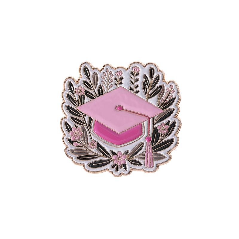 Graduation Season Enamel Pin Flower Bachelor's Hat Trencher Cap Brooches Lapel Badge Jewelry Souvenir Gifts For Students Friends