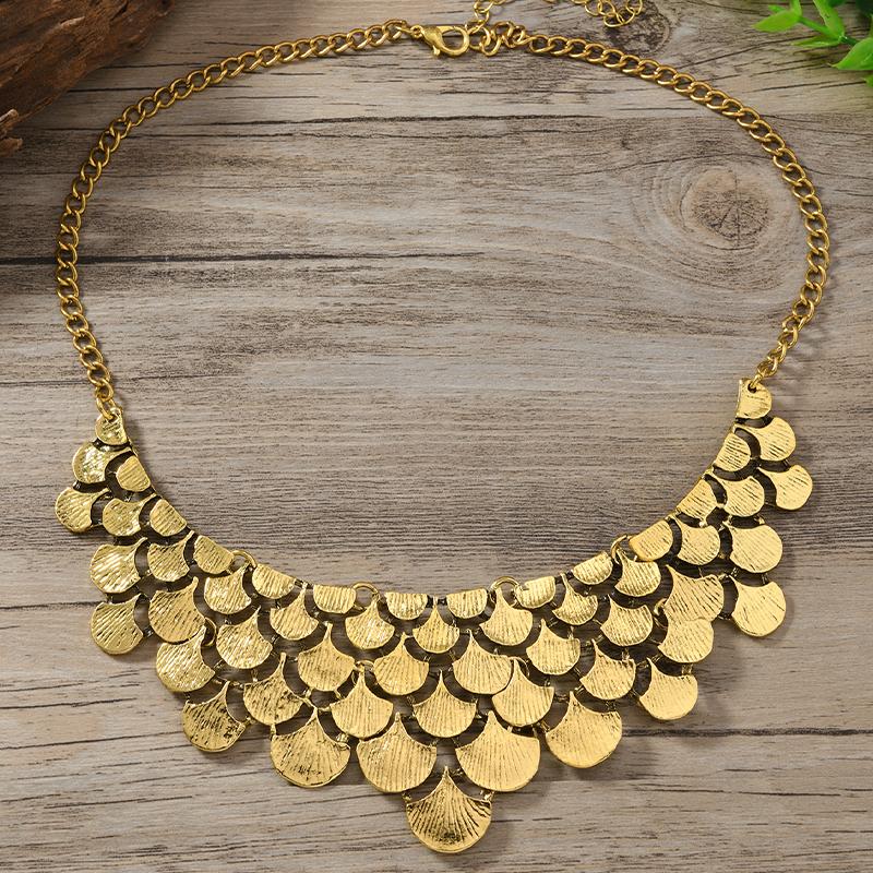 1 Stück Retro Silber Schuppen Statement Halskette Übertriebener Geometrischer Strukturierter Schmuck Mode Halskette für Damen