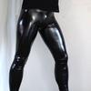 Men High Waist PU Leather Thin Pants Black Leggings Shinny Pencil Pants Elastic Trousers Plus Size