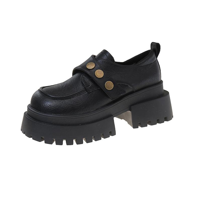 

Spring 2025 new versatile British style small leather shoes one pedal mid-heeled retro single shoes platform loafers women 35 чёрный