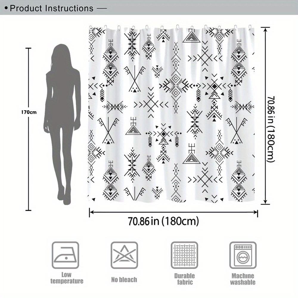 Black Tribal Geometric Shower Curtain - 70x70 Inches, Polyester, Machine Washable, Modern Minimalist Design,  Fashion Theme