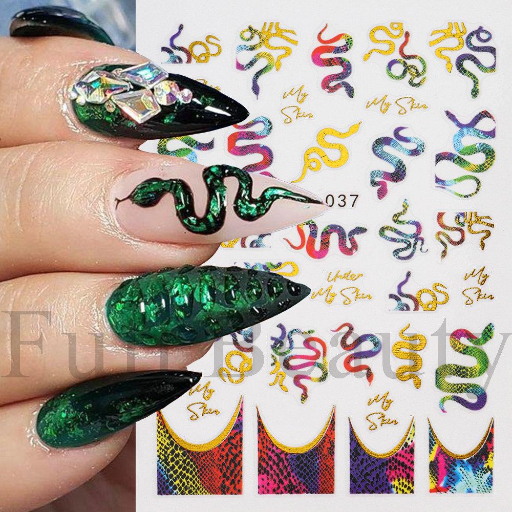 Nail Art Sticker, Colorful Flower Snake Pattern Geometric Adhesive Nail Sticker