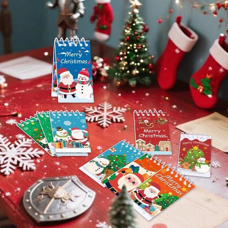 10Pcs Cartoon Snowman Santa Claus Portable Coil Notebook Mini Notepad For Merry Christmas Theme Party Favors Year Gift