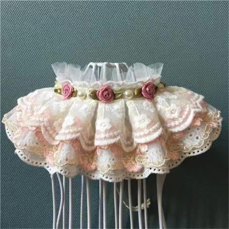Dark Green Bow Knot Pet Cat Necklace Floral Pearl Decorate Bib Neck Collar for Small Medium Dogs Lace Wedding Cats Accessories