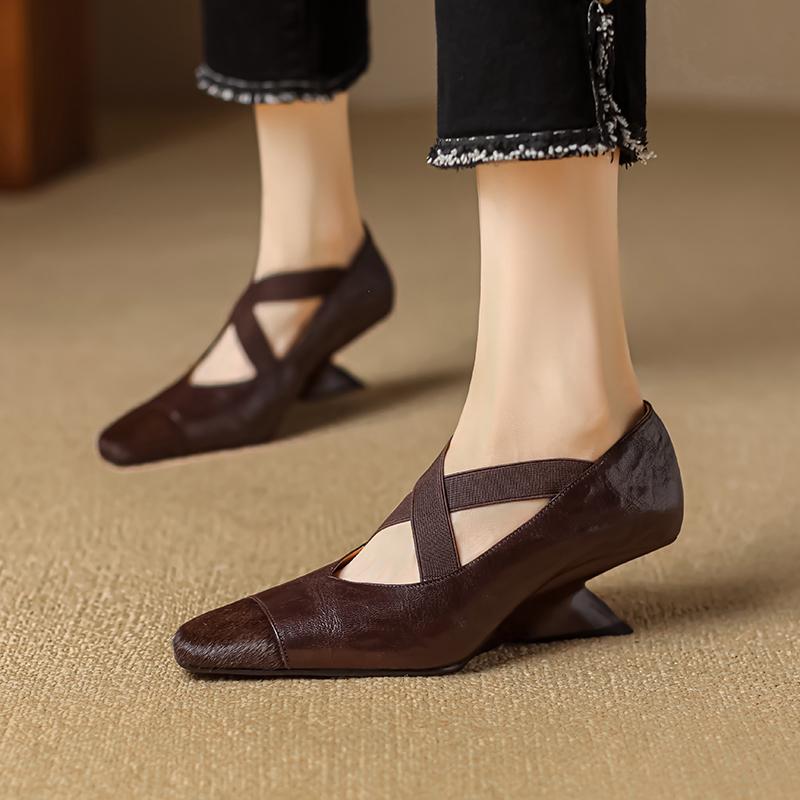 New Spring Summer Genuine Leather Women Shoes Square Toe Shallow Women Pumps Mary Jane Shoes for Women Horsehair Ladies Shoes