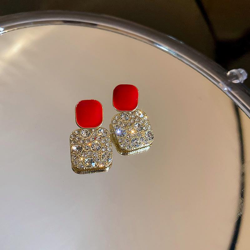 Silver Needle Red Bow Earrings New Versatile Earrings Niche Design Autumn and Winter Earrings Women