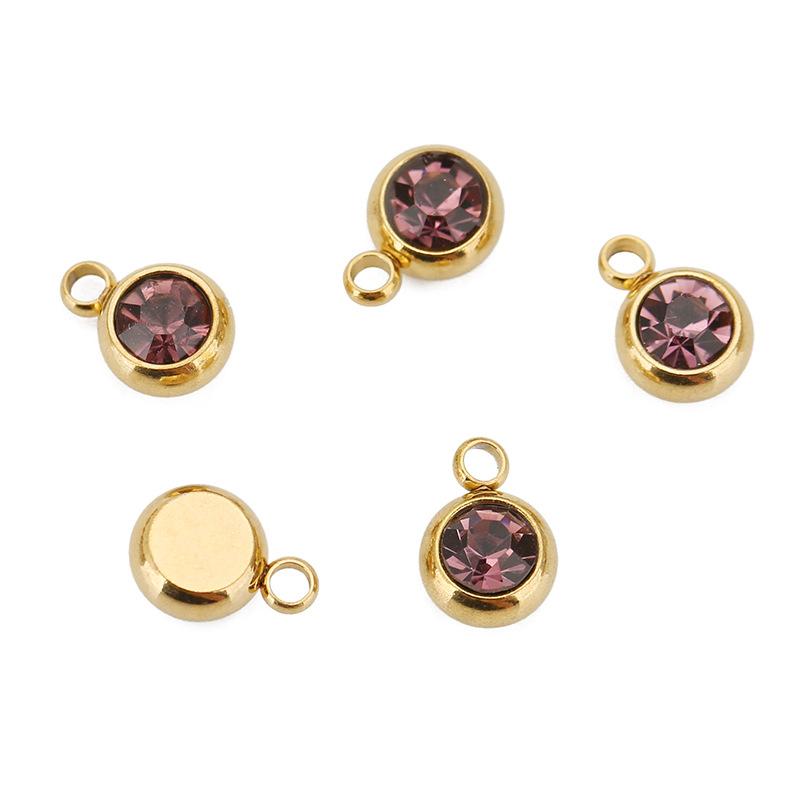 Stainless Steel Birthstone Lucky Stone Birthstone Pendant Diamond Flat Mouth Welding Ring DIY Necklace Bracelet Accessories