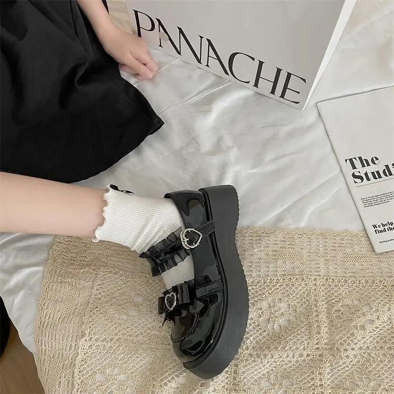 Gothic Kawaii Japanese Style Lolita Platform Round Toe with Medium Heels Bow Mary Jane Shoes for Women Woman Pumps Cute Lastest