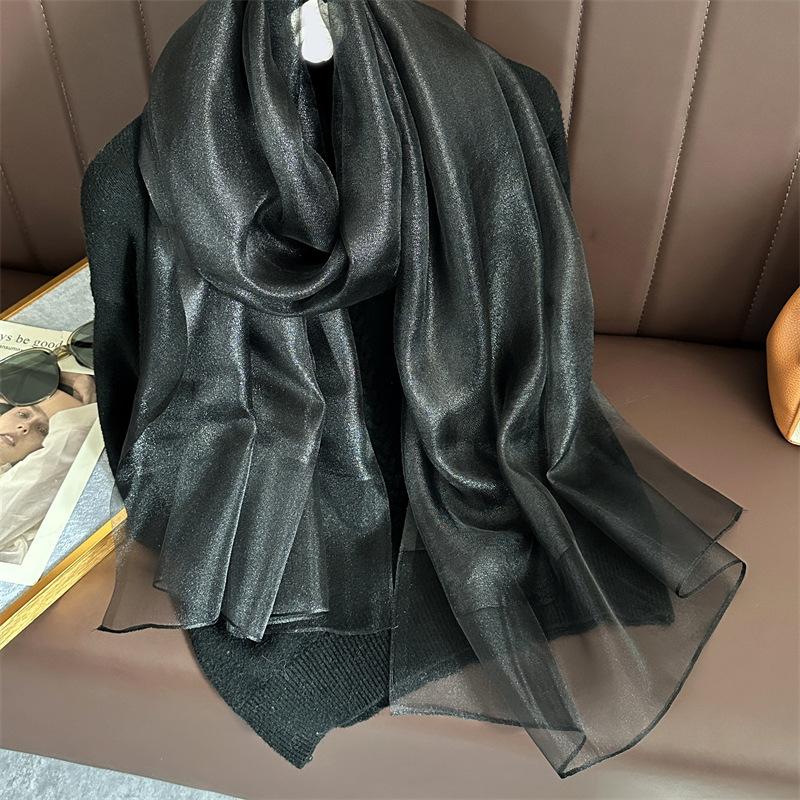 Silk Wool Scarf for Women Solid Scarves Shawls Wraps Pashmina Hijab Foulard Femme Beach Stoles Bandana Luxury Brand Poncho