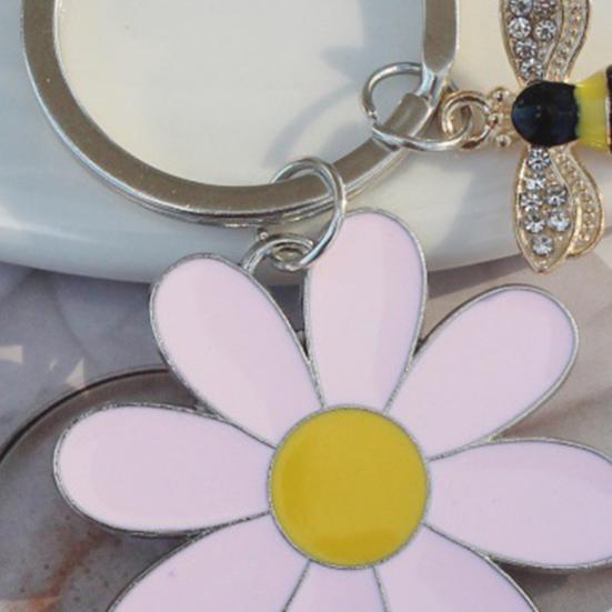 Women Girls Keychain Flower Bee Charm Keyring Shiny Rhinestones Inlaid Small Size Keychain Handbag Accessories