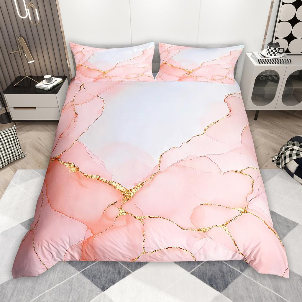 Homewish Aesthetic Marble Duvet Cover Set 2pcs/3pcs for Girls, Watercolor Marbling Bedding Set, Abstract Oil Painting Bed Set