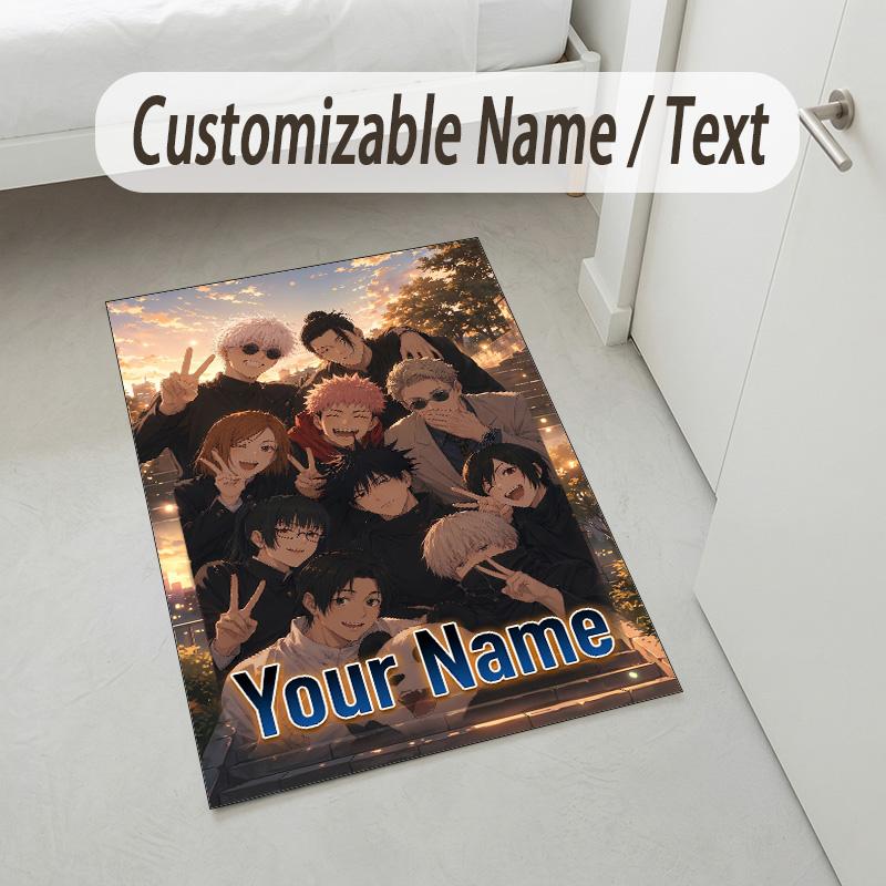 Personalized Crystal Velvet Carpet,Jujutsu Kaisen Custom Printed Name, Plush Area Rug For Home Indoor Decor