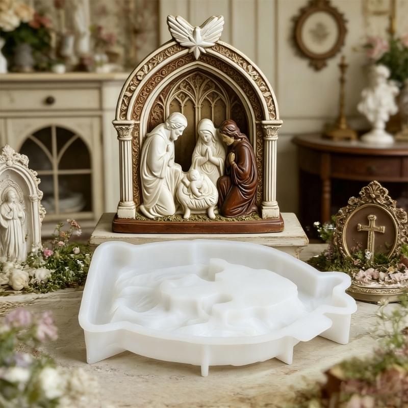 Nativity Themed Silicone Mold Easy Demold Holiday Candle Silicone Mould For Resin Casting Making Candle Soap Chocolate