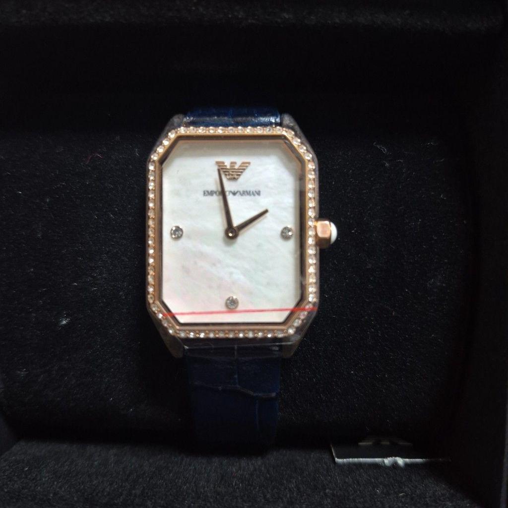 Used EMPORIO ARMANI Women's Watch Octagon Navy Emporio Armani Watch Analog Leather AR11466