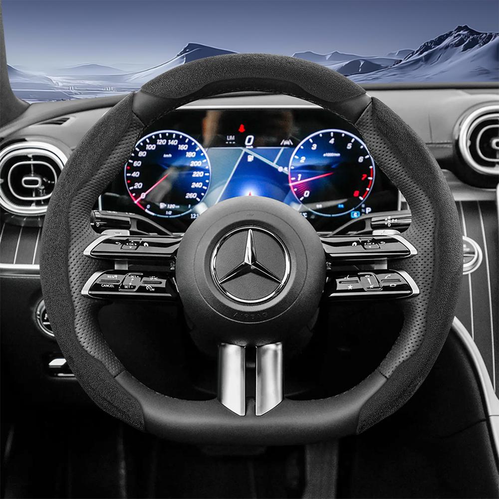 Suitable for Mercedes-Benz Sports Suede Steering Wheel Covers with Split Snap-On Design for V G S a E C Class Gle Glc Gla Glb Cls Cla Eqb Eqe Eqs Amg 