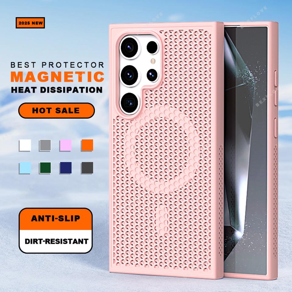 Heat Dissipation Magnetic Phone Case for Samsung Galaxy S22 S23 S24 S25 Ultra Plus S23FE Matte Magsafe Charging Shockproof Cover