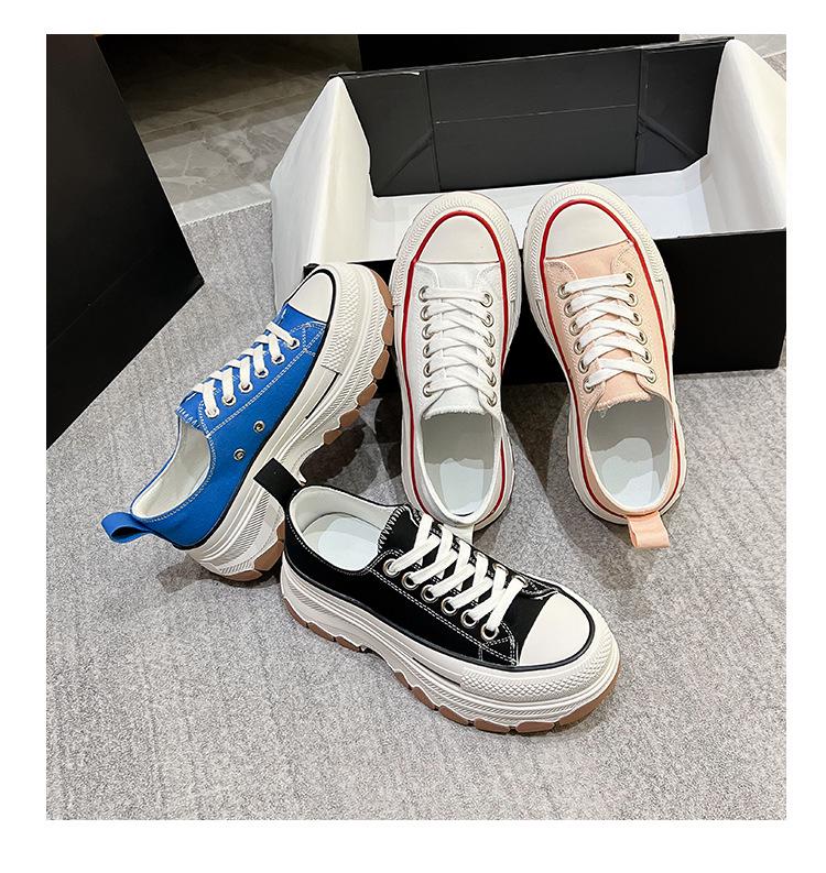 Women's Thick-Soled Canvas Shoes with Height-Boosting Wave Soles - 2026 Spring/Autumn Casual Sports Sneakers.