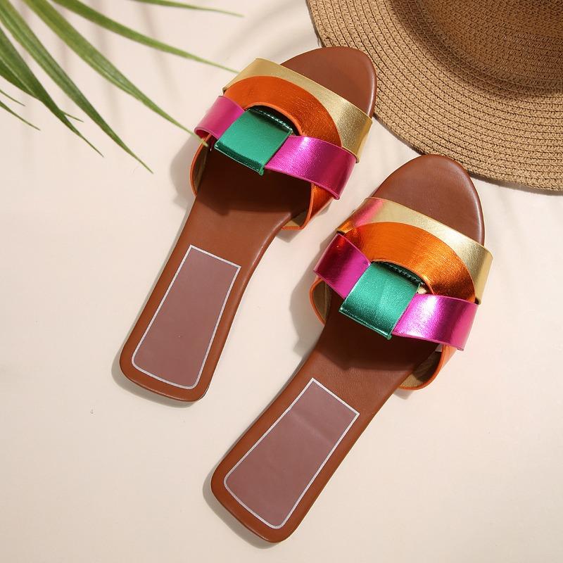 Sandale de vară noi pentru femei, mărimi mari, plate, ușoare, cu o singură baretă, stil încrucișat, la modă, pentru exterior