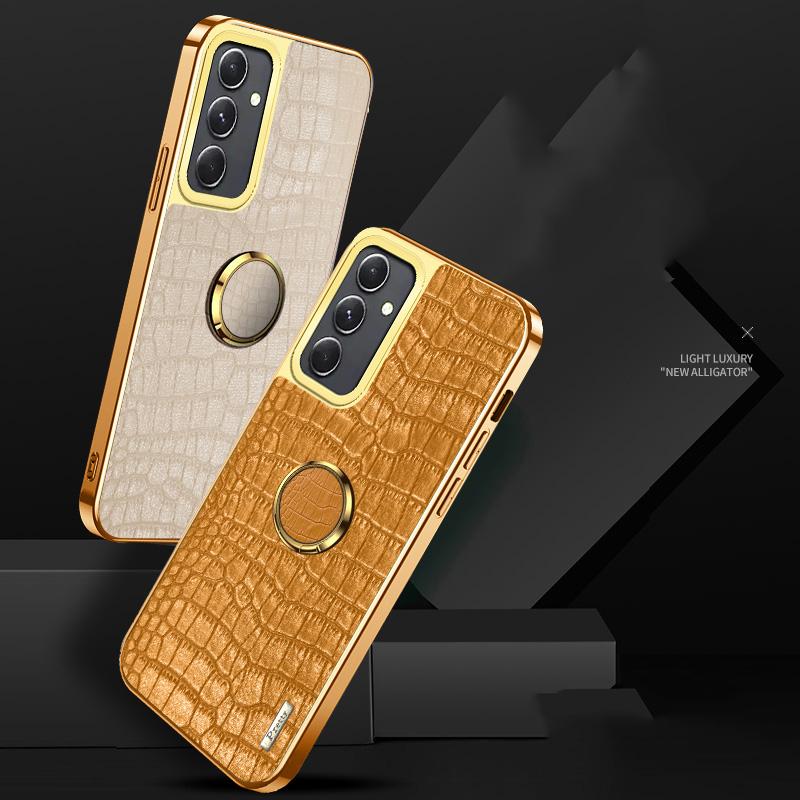 

360°Rotating Ring Car Holder Crocodile Pattern Leather Phone Case For Samsung S23 S22 S21 S24 Ultra S20 FE A55 A54 A53 A52 A35 For Galaxy A13 білий