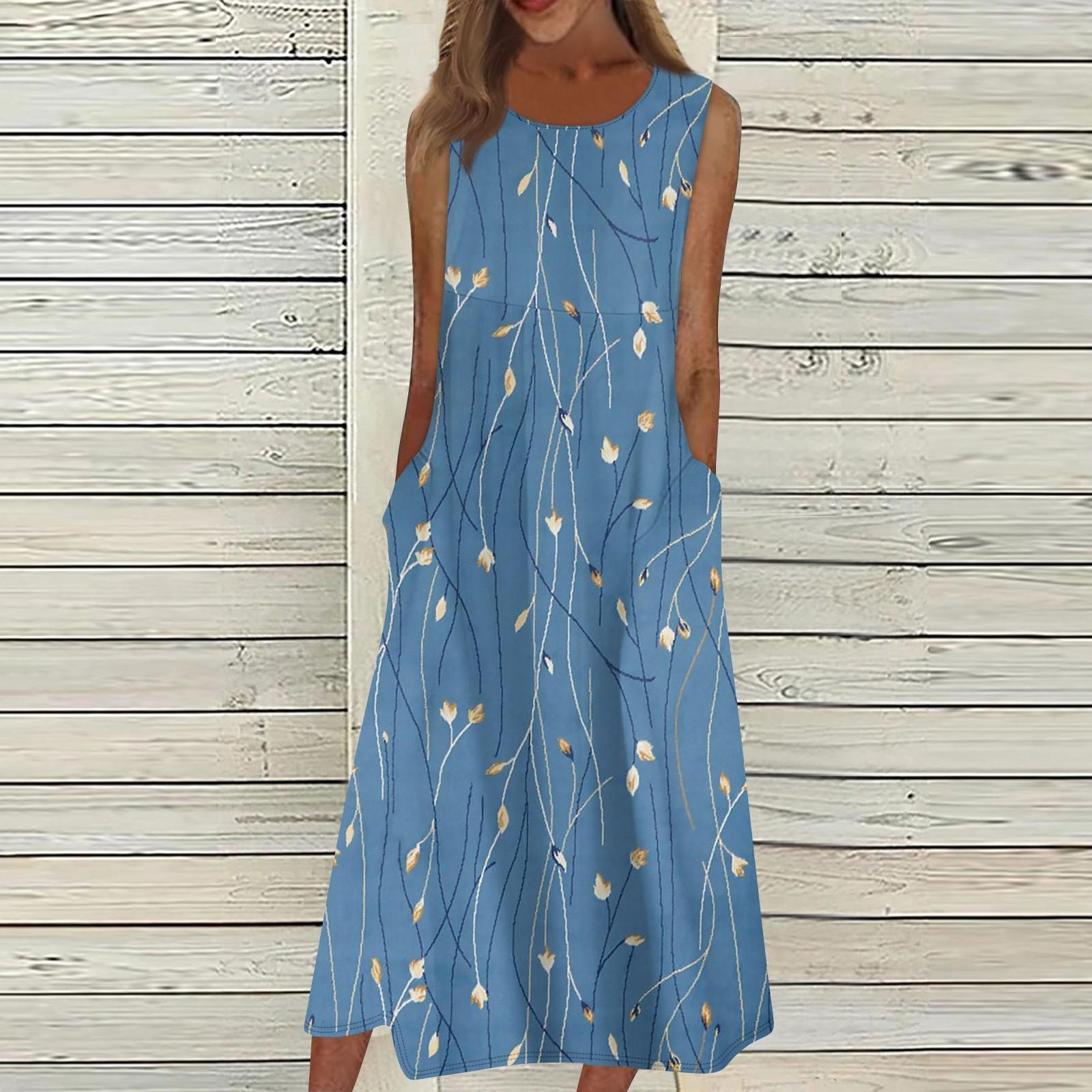 

Жен. Повседневные платья с принтом Круглый вырез Классический Классический На открытом воздухе Повседневные Без рукавов Свободные платья XL небесно-голубой