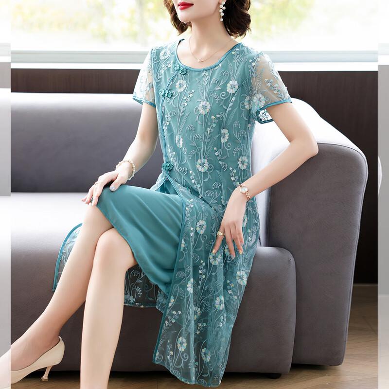 Women s Embroidered Mid-length Summer Dress 3XL