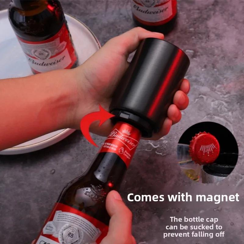 Creative Press Type Scratch Free Premium Bottle Opener Pure Black Magnetic Beer Wine Lifter Multi Functional Corkscrew Portable
