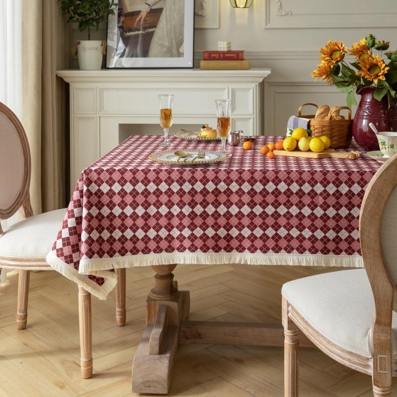 American Retro Plaid Tablecloth Linen Cotton Rectangular Coffee Table Cover Luxury Elegant 60*60cm