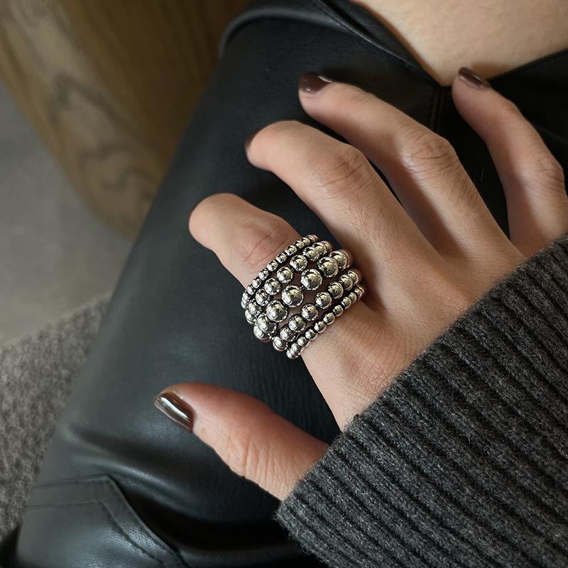 New Exaggeration Multilayer Bead Open Rings for Women Couples Creative Design Personality Hip Hop Fashion Party Jewelry Gifts