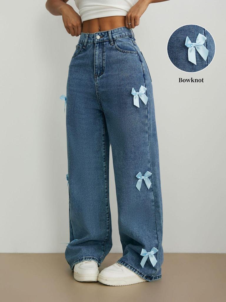 Y2K High Waist Wide Leg Patchwork Denim Pants