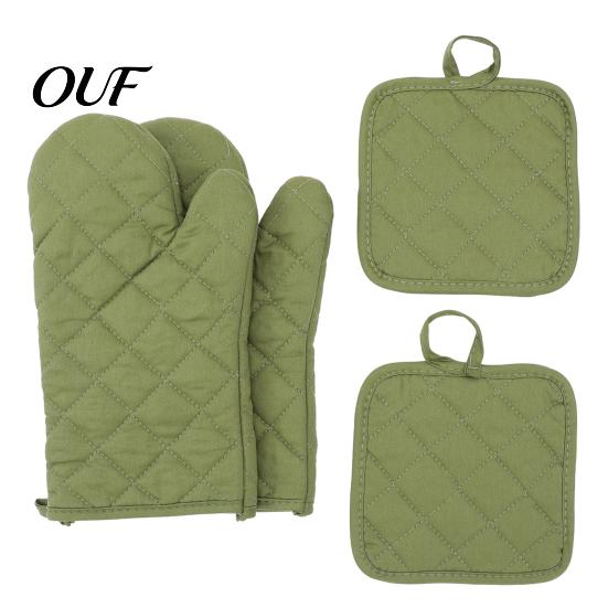 Heat Proof Mat Set 4Pcs Oven Mitts and Pot Holders Set, Resistant Cotton Kitchen Quilted Fabric Potholders Gloves, Insulated Mats for Baking