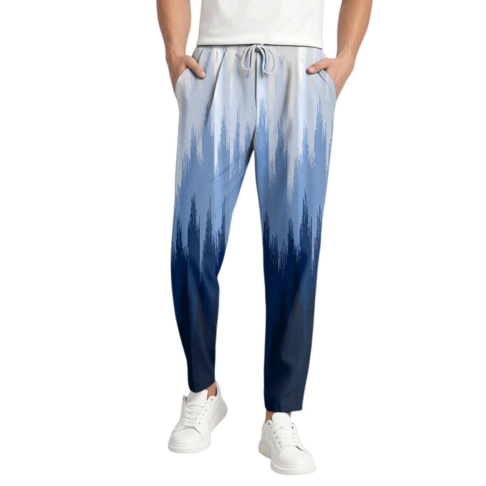 

Men s Casual Gradient Trousers, Elastic Waist Drawstring, Lightweight And Slim Fit, With Pockets, Comfortable And Breathable XL небесно-голубой