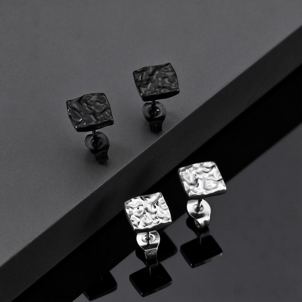 Fashion Chic Irregular Pleated Stud Earrings for Men, Stainless Steel Geometric Square Earrings, Creative Trendy Jewelry Gifts