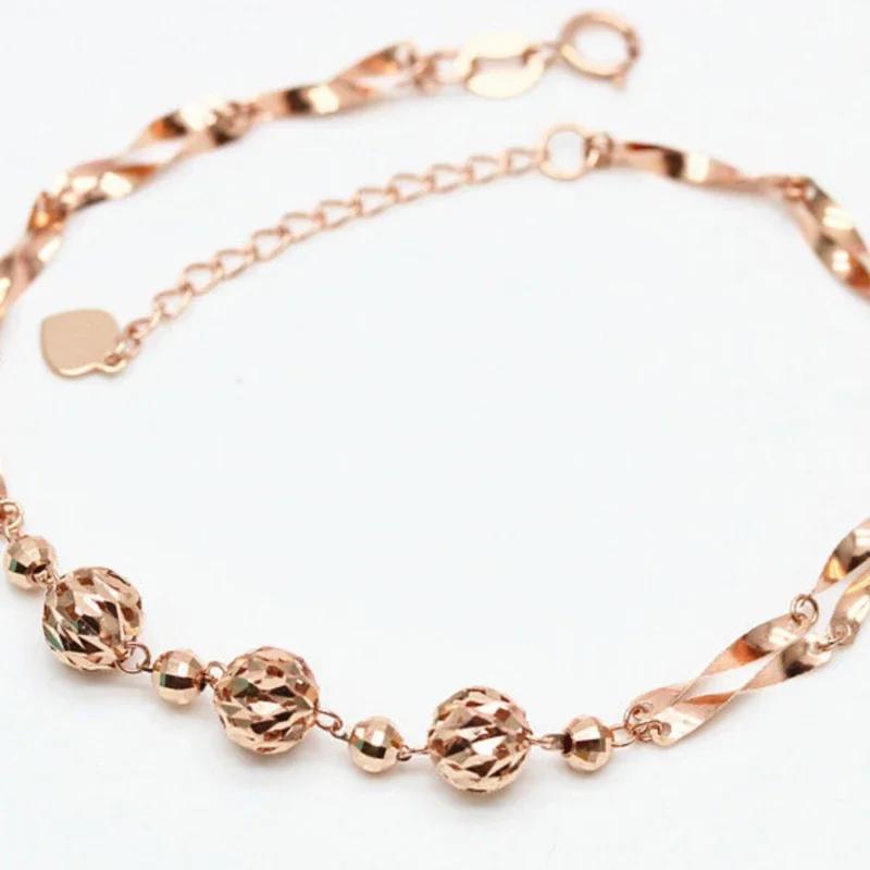 Simple and Shiny Round Beads Chain Bracelet for Women Copper Plated Rose Gold New In Bangles Party Zircon Gift