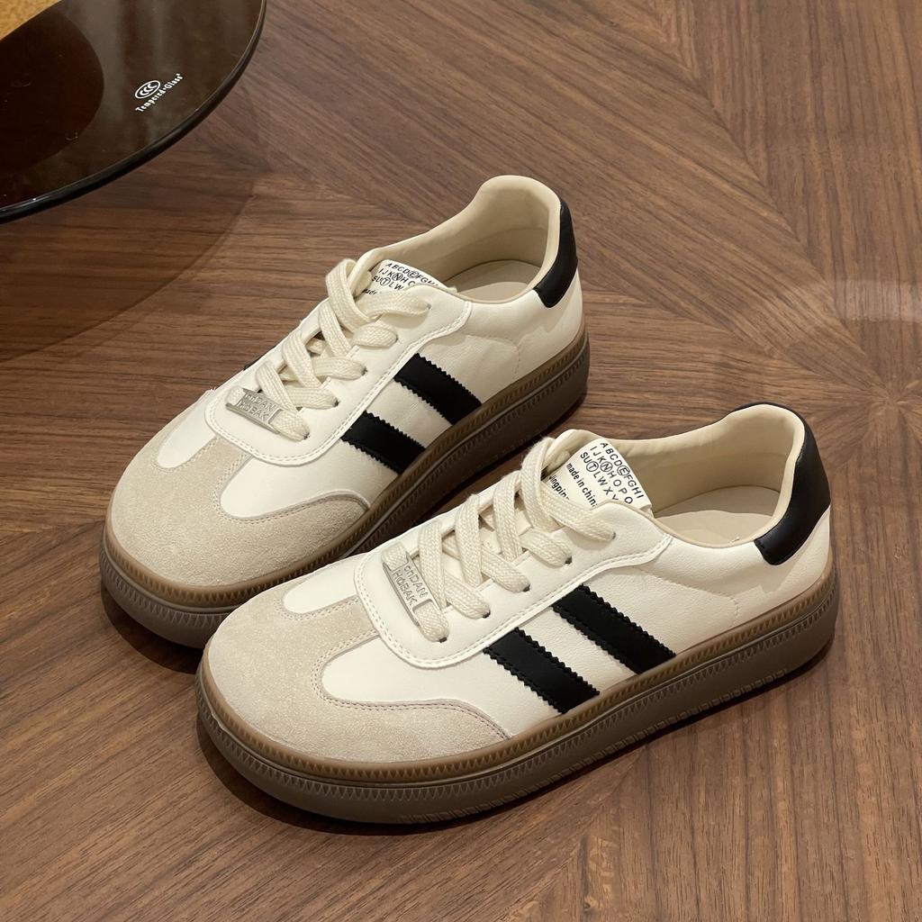 Mango Head Women's Thick-soled Leather White Shoes, New Retro Casual Board Shoes Tide