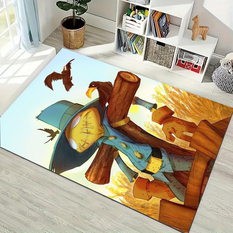 Cartoon Scarecrow Printed Area Rug Farm Style Floor Carpet for Living Room Indoor Home Decoration