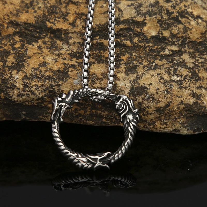 Men's Retro Titanium Steel Wolf & Dragon Head Pendant Necklace