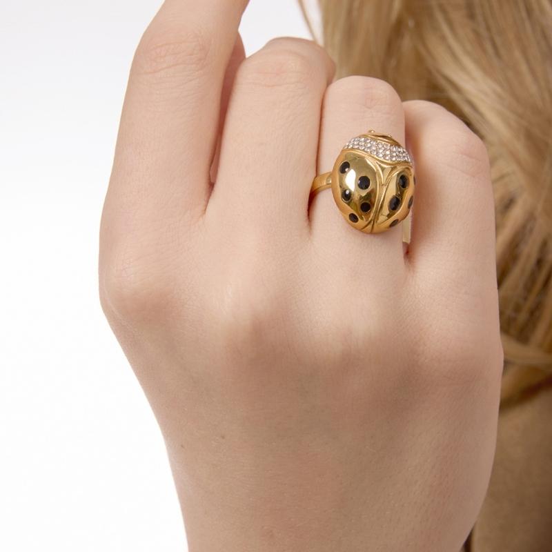 Elegant Zircon Ladybird Ring Stainless Steel Adjustable Size Finger Band Sparkling Jewelry For Women Girls