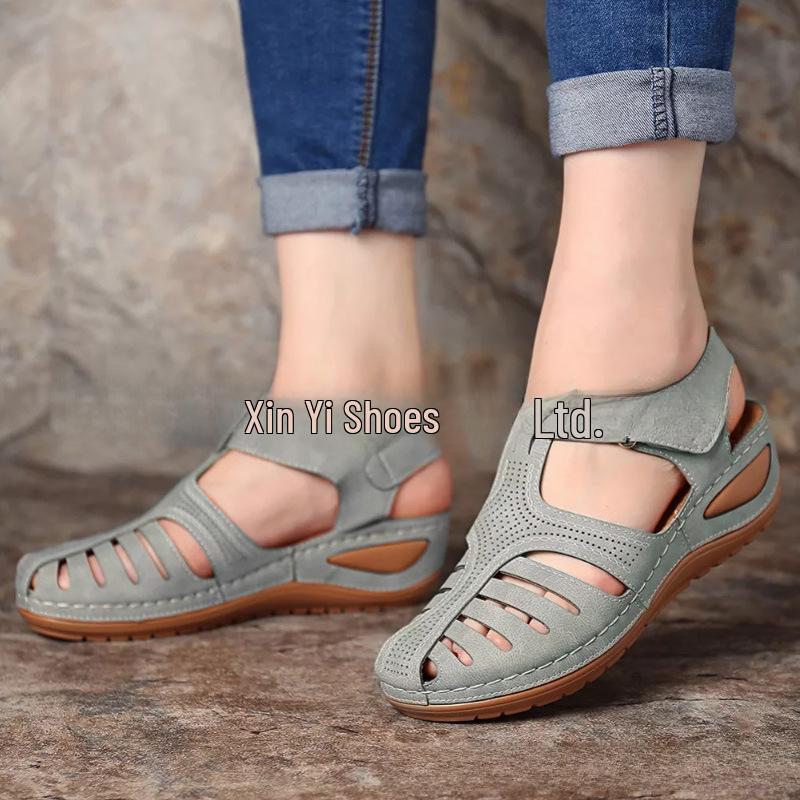 2022 Women's Roman Style Open Toe Wedge Heel Sandals - Large Size with Hollow Design.