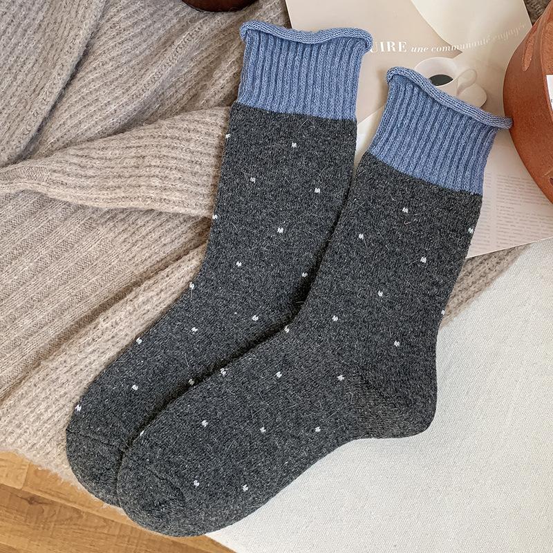 Wool Socks Children'S Stacking Socks Season Fleece Thickened Warm Color Matching Retro Polka Dot Curled Cashmere Medium Tube Socks