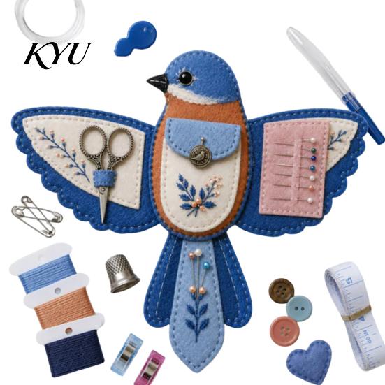 DIY Vogel Näh-Organizer Form Filz-Set, Tragbare Dekorative Basteltasche Handgemachtes Set mit Scherenfach und Nadelkissen, Stickwerkzeuge Zubehör