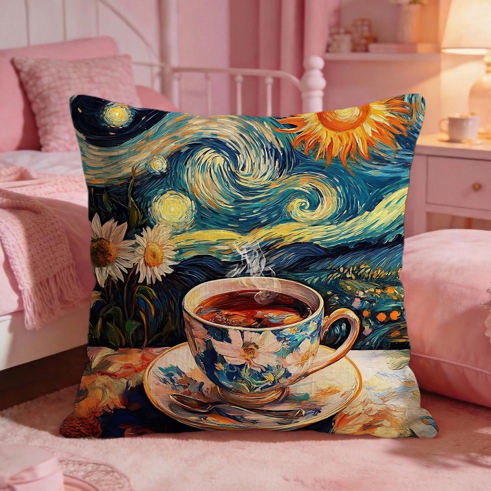 ArtCreative Art Coffee MugS Cushion Cover Premium Comfort Reversible Pillow Cove Two in One Design for Any Room Car Interior