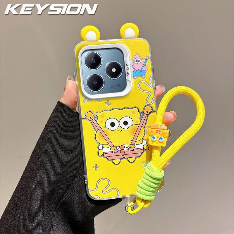 

KEYSION Милый мультяшный чехол с ушками для Realme C63 C61 со шнурком Мягкий силикон+ПК Ударопрочный чехол для телефона для OPPO Realme C61 C63 for Realme C63