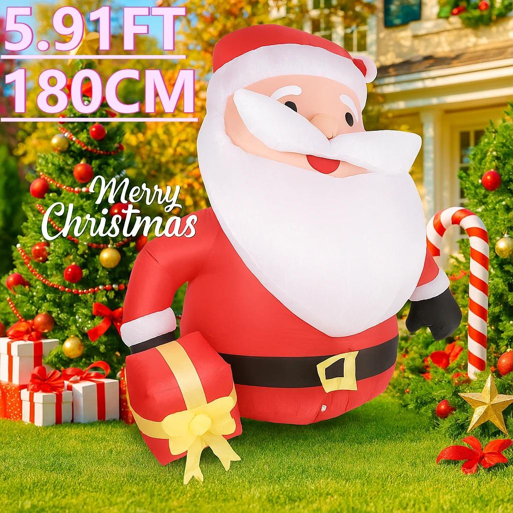 5.91FT With LED Light Inflatable Santa Claus Gift Box Toy Xmas Yard Decor Ornaments Home Decor Supplies Christmas Holiday Gift