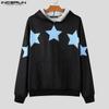 INCERUN Men Spring Oversized Hoodies Long Sleeve Star Print Hooded Sweatshirts
