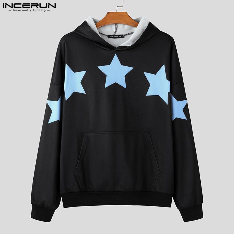 INCERUN Herren Frühling Übergroße Hoodies Langarm Stern Print Kapuzen Sweatshirts