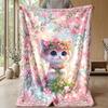 Flower Crown Cat Theme Blanket Lightweight Warm Flannel Blanket Decorative Throw Blanket for Home Decoration